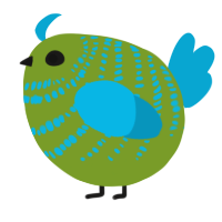 A chartreuse and cerulean chicken with a bar pattern