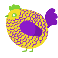 A yellow and violet chicken with a lace pattern