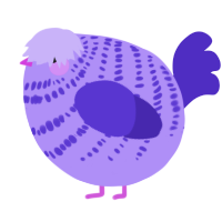 A lilac and indigo chicken with a bar pattern