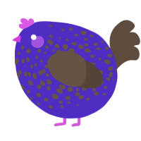 A indigo and bark chicken with a speckle pattern