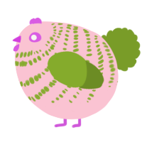 A rose and chartreuse chicken with a bar pattern