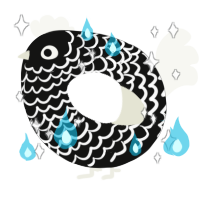 A black and white chicken with a lace pattern