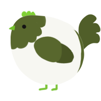 A white and olive chicken with a head pattern