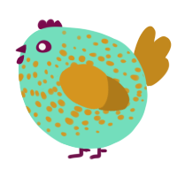 A mint and ochre chicken with a speckle pattern
