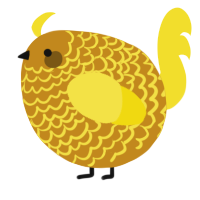 A ochre and yellow chicken with a lace pattern