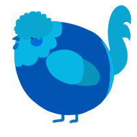 A ultramarine and cerulean chicken with a head pattern