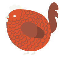 A vermilion and russet chicken with a lace pattern