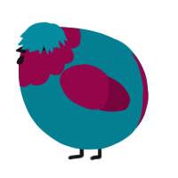 A sea and maroon chicken with a head pattern