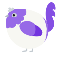 A white and blurple chicken with a head pattern