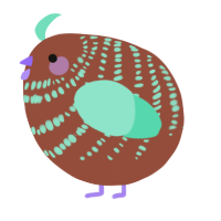 A russet and mint chicken with a bar pattern