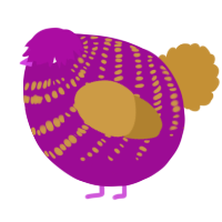 A plum and gold chicken with a bar pattern
