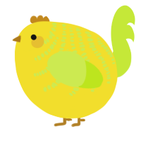 A yellow and lime chicken with a half-bar pattern