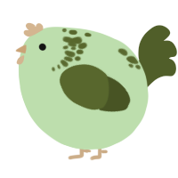 A gluppy and olive chicken with a neck-speckle pattern