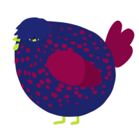 A navy and maroon chicken with a speckle pattern