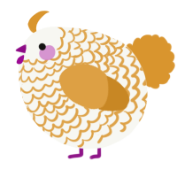 A white and orange chicken with a lace pattern