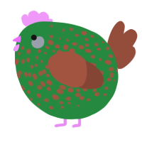 A viridian and russet chicken with a speckle pattern