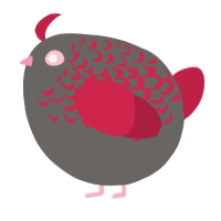 A grey and crimson chicken with a half-lace pattern