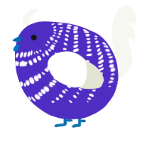 A indigo and white chicken with a bar pattern
