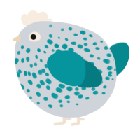 A mist and teal chicken with a speckle pattern