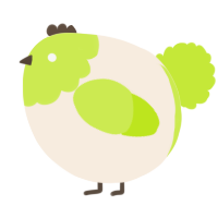 A cream and lime chicken with a head pattern