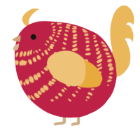 A crimson and honey chicken with a bar pattern