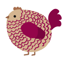 A beige and maroon chicken with a lace pattern