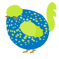A sapphire and lime chicken with a speckle pattern