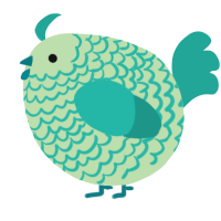 A gluppy and turquoise chicken with a lace pattern