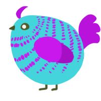 A aqua and amethyst chicken with a bar pattern