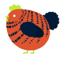 A vermilion and tumblr chicken with a bar pattern