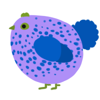 A lilac and ultramarine chicken with a speckle pattern