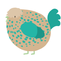 A beige and turquoise chicken with a speckle pattern