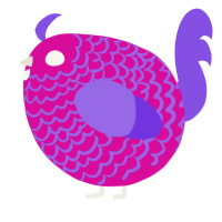 A fuchsia and blurple chicken with a lace pattern
