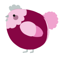 A maroon and pink chicken with a head pattern