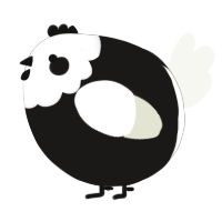 A sable and white chicken with a head pattern