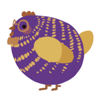 A indigo and gold chicken with a bar pattern