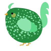 A viridian and spring chicken with a speckle pattern