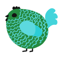 A viridian and aqua chicken with a lace pattern