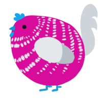 A fuchsia and mist chicken with a bar pattern