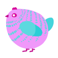 A lavender and aqua chicken with a bar pattern