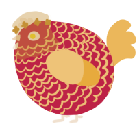 A crimson and honey chicken with a lace pattern