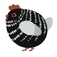 A black and silver chicken with a bar pattern