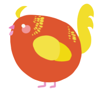 A vermilion and yellow chicken with a neck-band pattern