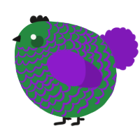 A viridian and violet chicken with a lace pattern