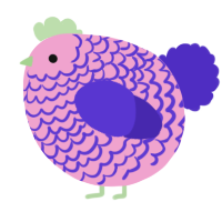 A pink and indigo chicken with a lace pattern