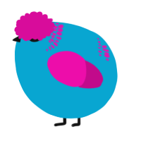 A cerulean and fuchsia chicken with a neck-band pattern