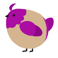 A beige and plum chicken with a head pattern