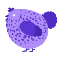A lilac and indigo chicken with a speckle pattern