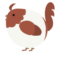 A white and russet chicken with a head pattern
