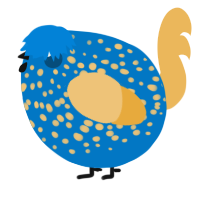A sapphire and honey chicken with a speckle pattern